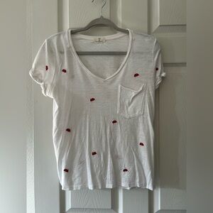 T.La Fitted White embroidered crab Pattern Tee